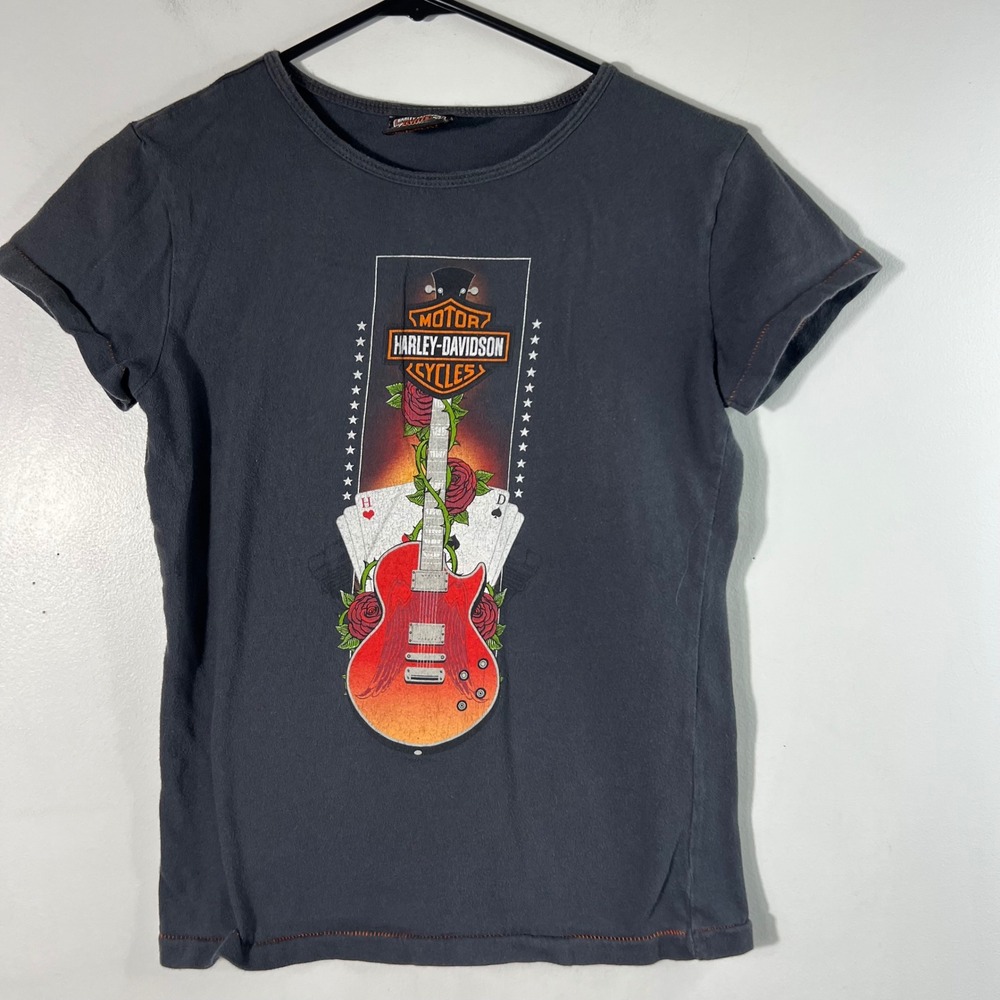 Vintage Harley Davidson Tee Shirt M Guitar Cards New River Jacksonville NC Gray